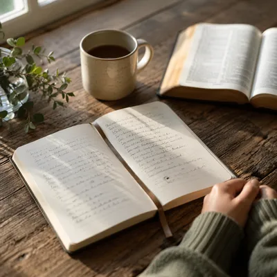Morning Scripture Notes on Rustic Table