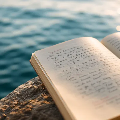 Open Notebook with Scripture by Water
