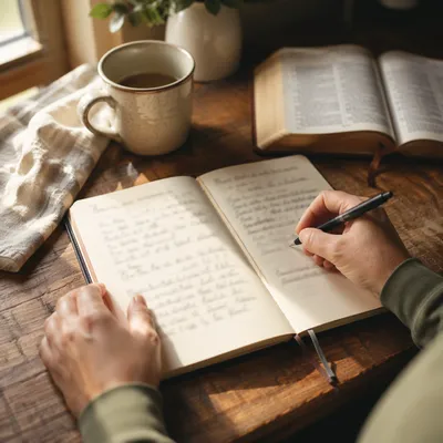 Quiet Morning Scripture Journal on Kitchen Table