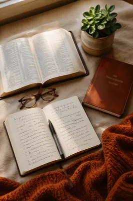 Cozy Scripture Study Notebook Flat Lay