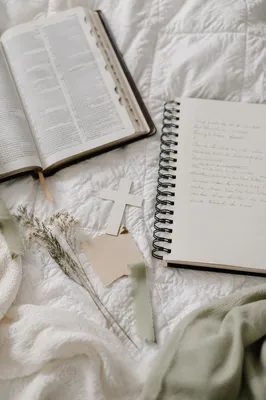 Peaceful Scripture Journaling on Quilted Bed