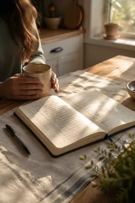 Sunlit Notebook Scripture Reflection on Kitchen Table