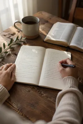 Morning Scripture Notes on Wooden Table