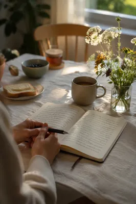 Open Notebook on Sunlit Kitchen Table