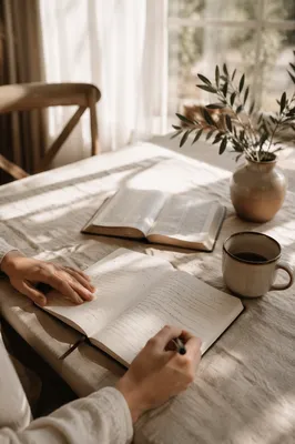 Morning Scripture Notes on Linen Table