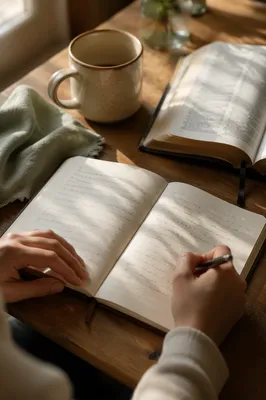 Open Notebook on Kitchen Table Morning