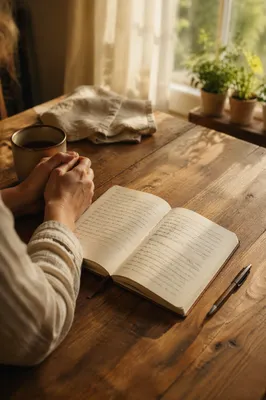 Morning Scripture Notebook on Oak Table