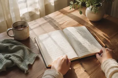 Open Notebook with Scripture Reflection Morning