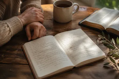 Morning Scripture Notes on Rustic Table