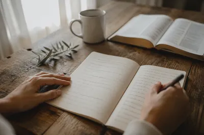 Morning Scripture Notes on Wooden Table