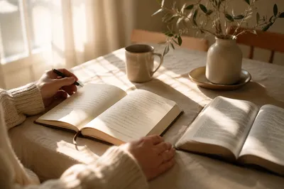 Morning Scripture Notes on Linen Table