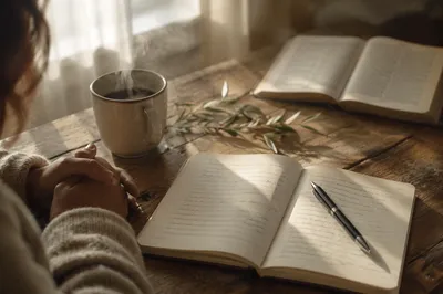 Morning Scripture Notebook on Oak Table
