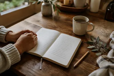 Morning Scripture Notebook on Rustic Table