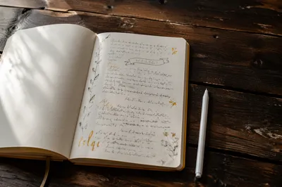 Open Scripture Notebook on Rustic Table