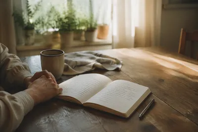Morning Scripture Reflections in Open Notebook