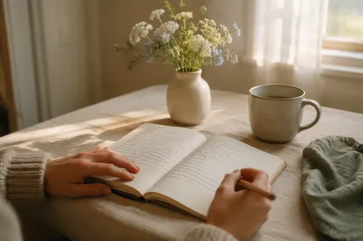 Open Notebook on Sunlit Kitchen Table