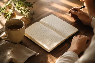 Open Notebook on Rustic Kitchen Table