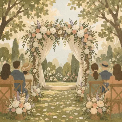 Sunlit Garden Wedding Arch with Flowers