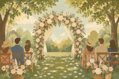 Sunlit Garden Wedding Arch with Flowers