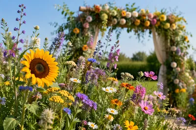 Sunny Garden Wedding Arch with Wildflowers