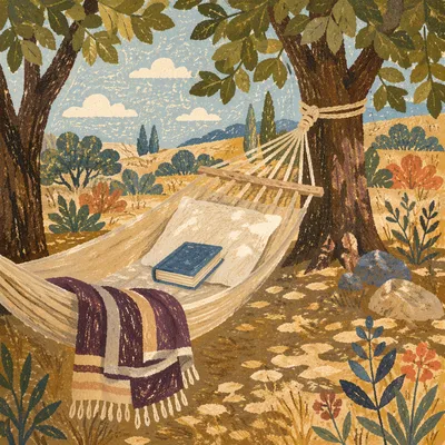 Peaceful Hammock Reading Nook Under Summer Trees