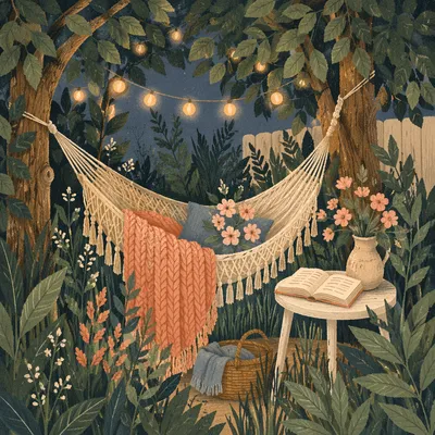 Cozy Hammock Reading Retreat Under Garden Trees