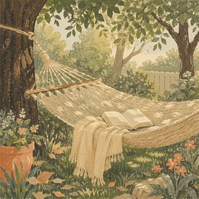 Peaceful Hammock Reading Nook Under Trees
