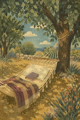 Peaceful Summer Hammock Reading Nook Under Trees