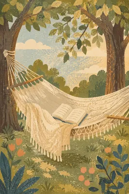 Peaceful Backyard Hammock Reading Scene