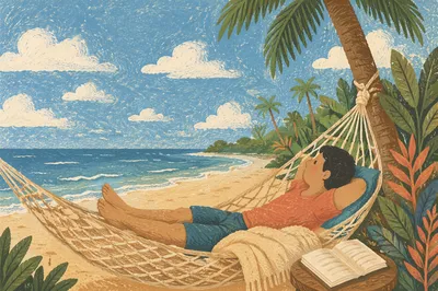 Relaxing Hammock Reading on Tropical Beach