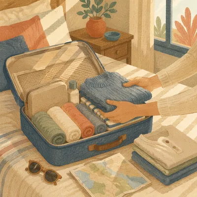 Peaceful Bedroom Travel Packing Scene