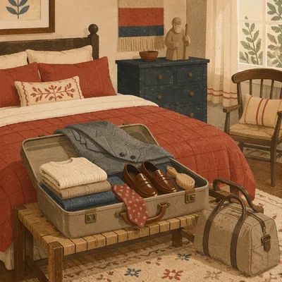 Cozy Bedroom Travel Packing Scene