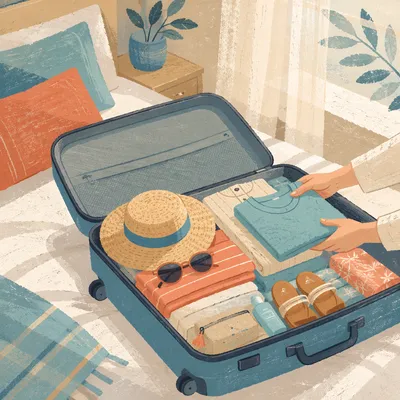 Vacation Packing on a Sunny Bedroom Bed