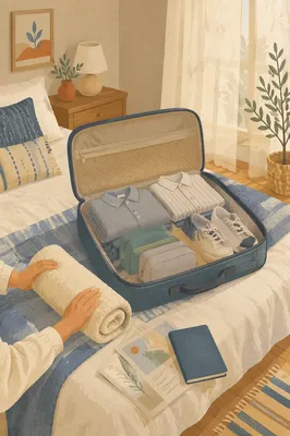 Calm Bedroom Travel Packing Scene