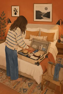 Cozy Bedroom Travel Packing Scene