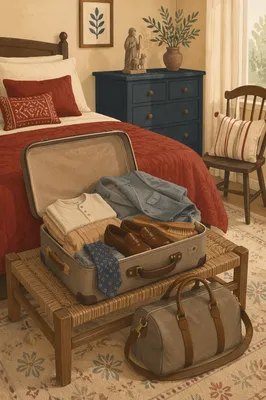 Cozy Bedroom Travel Packing Scene
