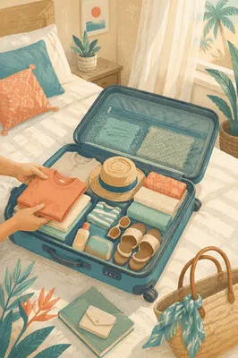 Vacation Suitcase Packing in Sunny Bedroom