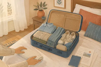 Calm Bedroom Travel Packing Scene