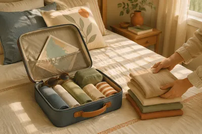 Peaceful Suitcase Packing in Sunlit Bedroom
