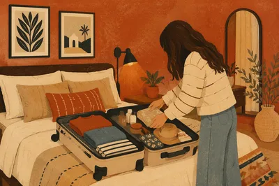 Packing Suitcase in Cozy Bedroom Retreat