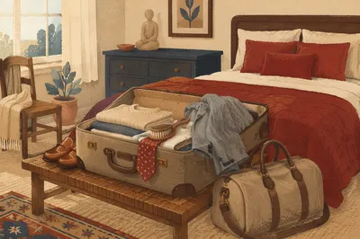 Cozy Bedroom Travel Packing Scene