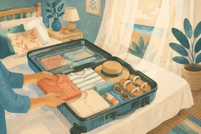 Calm Bedroom Suitcase Packing for Summer Travel
