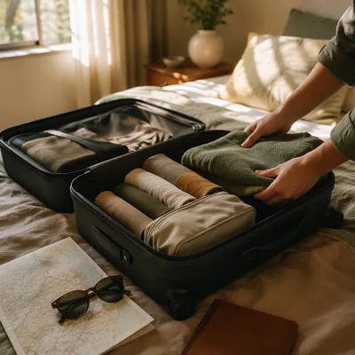 Calm Bedroom Travel Packing Scene