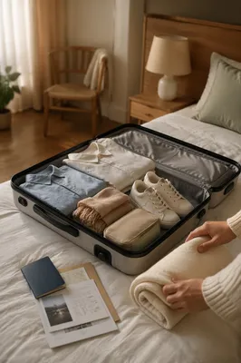 Calm Bedroom Travel Packing Morning Scene