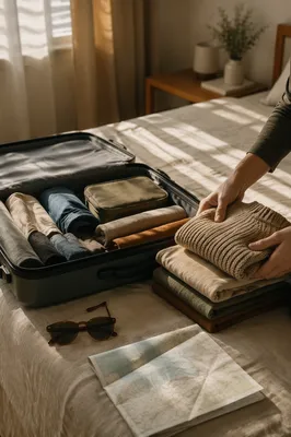 Peaceful Bedroom Travel Packing Scene