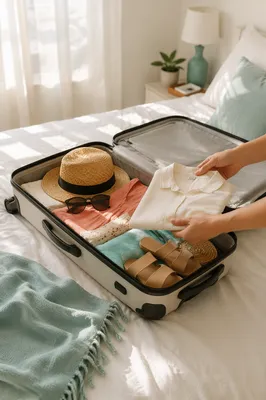 Packing Suitcase on Bed for Summer Travel