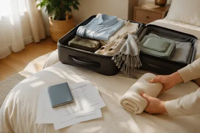 Calm Bedroom Travel Packing Scene