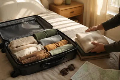 Peaceful Bedroom Travel Packing Scene