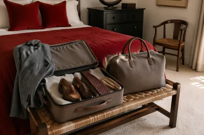 Packing Suitcase for Travel in Bedroom