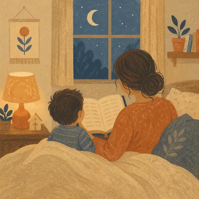 Parent Reading Bible to Child at Bedtime